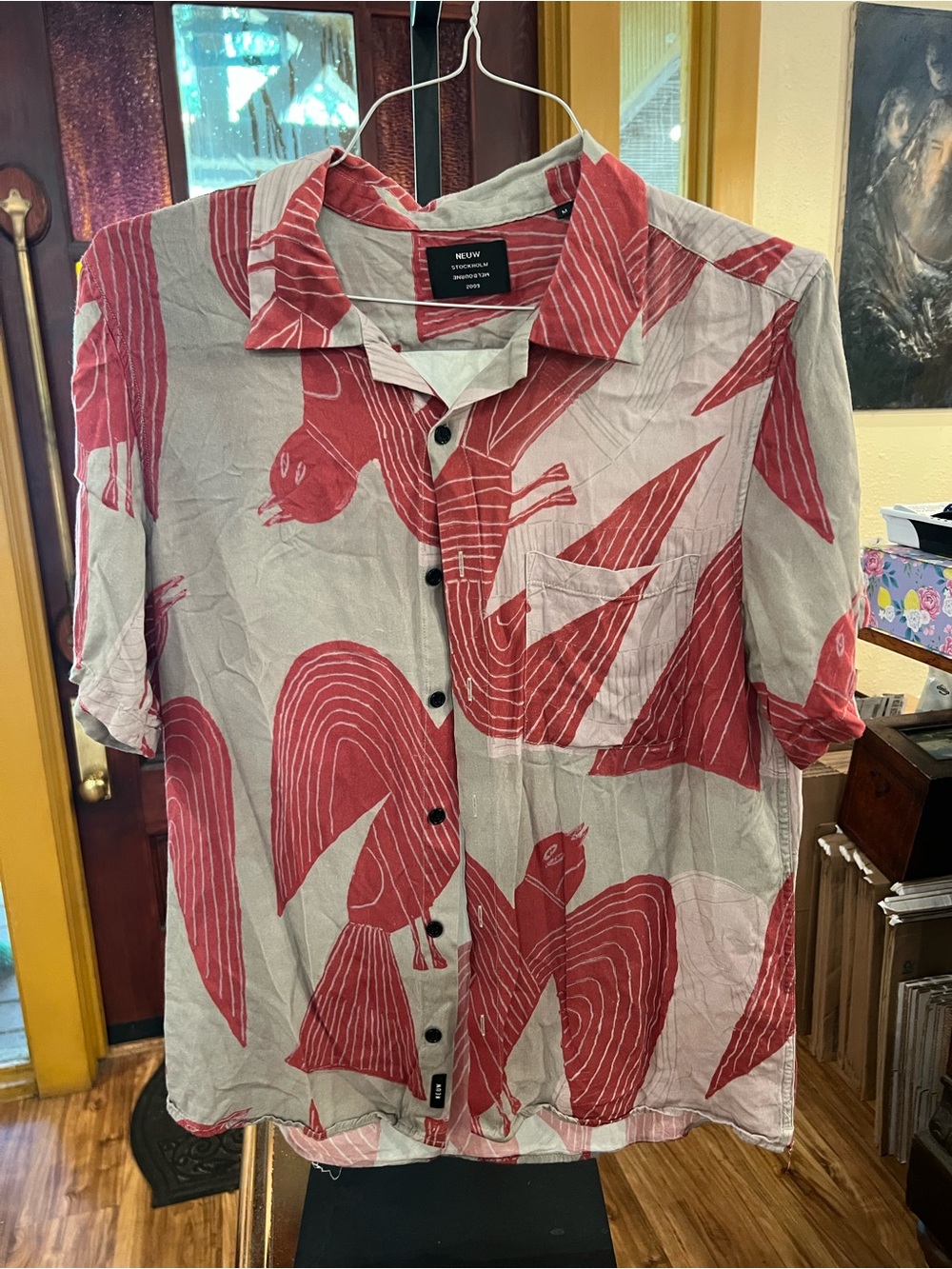 Neuw Taupe Shirt with Red Graphic Print Button-Down